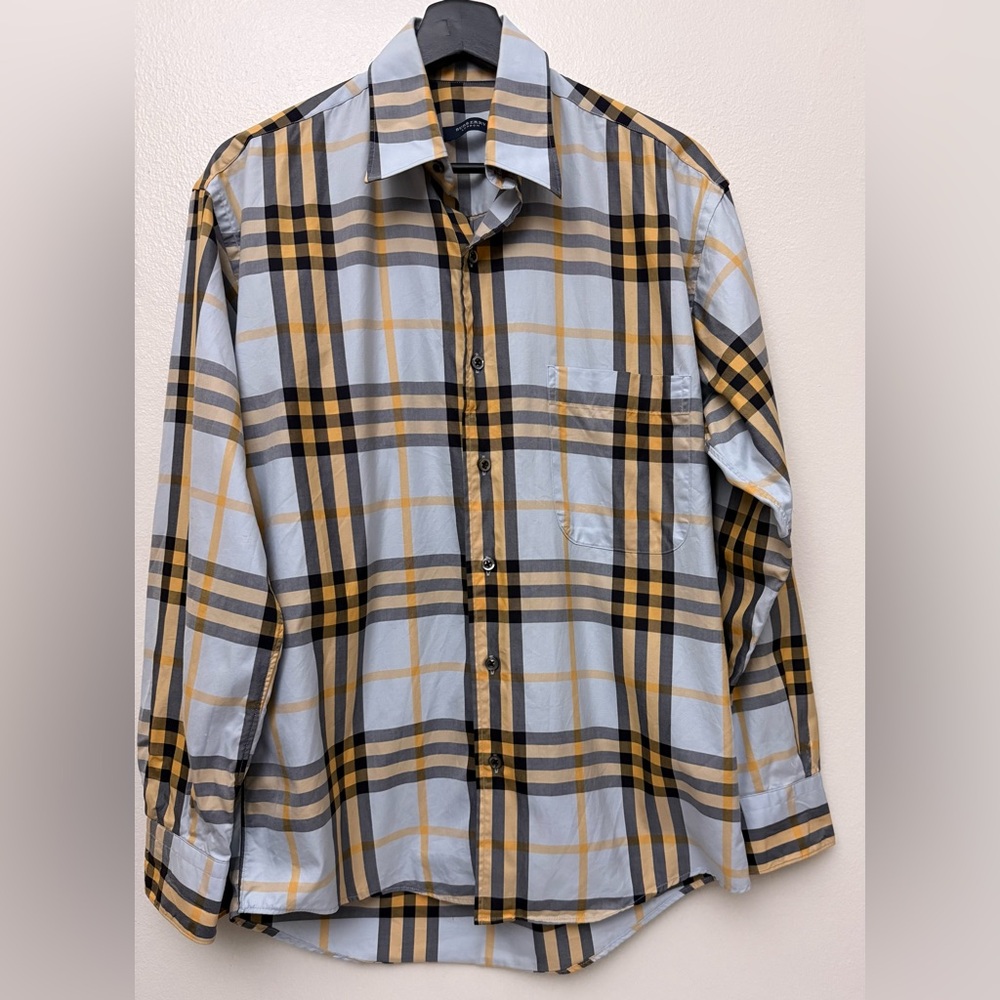 Vintage‎ Burberry London Button Down Shirt Mens Sz S Plaid Nova Check Cotton USA
